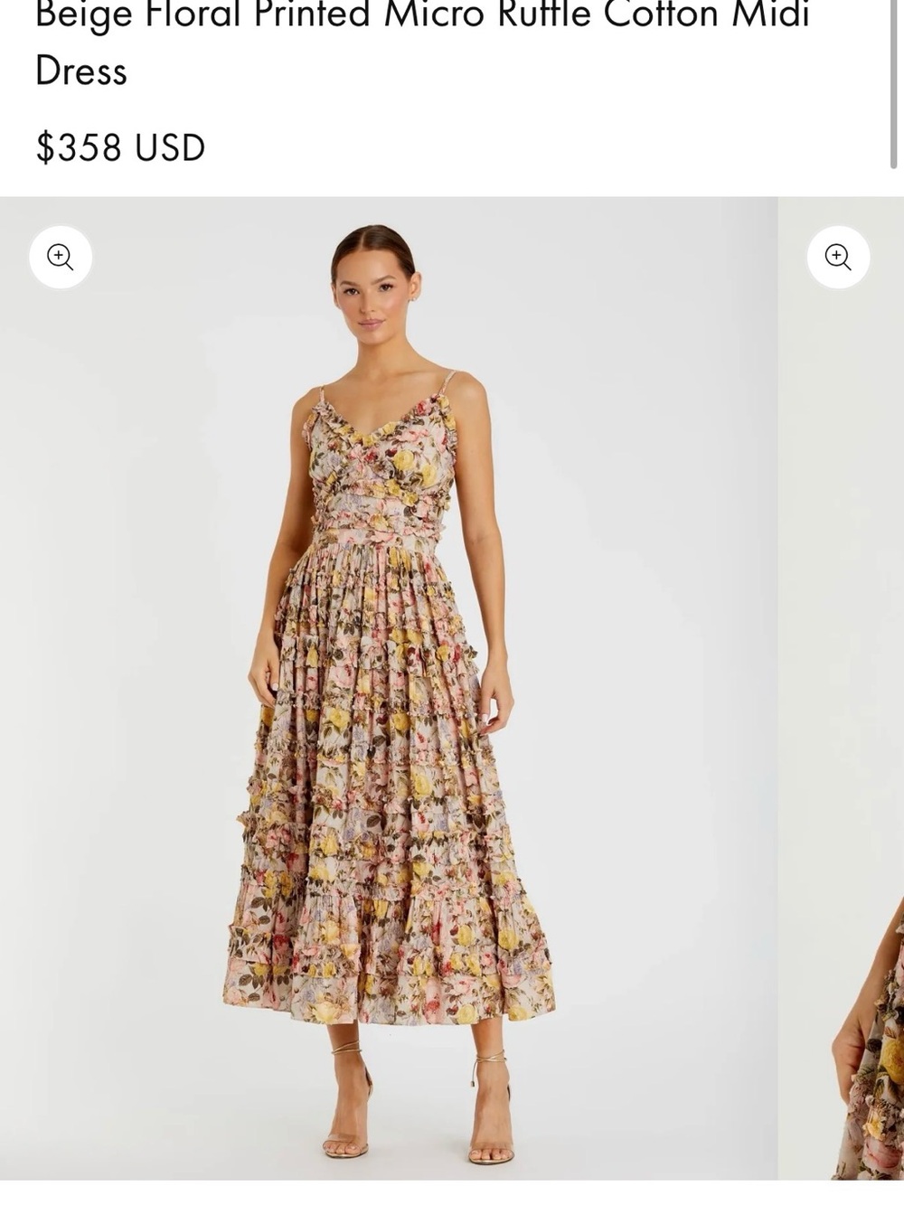 Mac Duggal Beige Floral Printed Midi Dress wedding